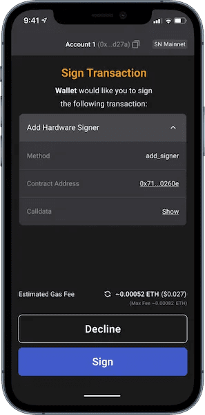 Braavos wallet sign transaction
