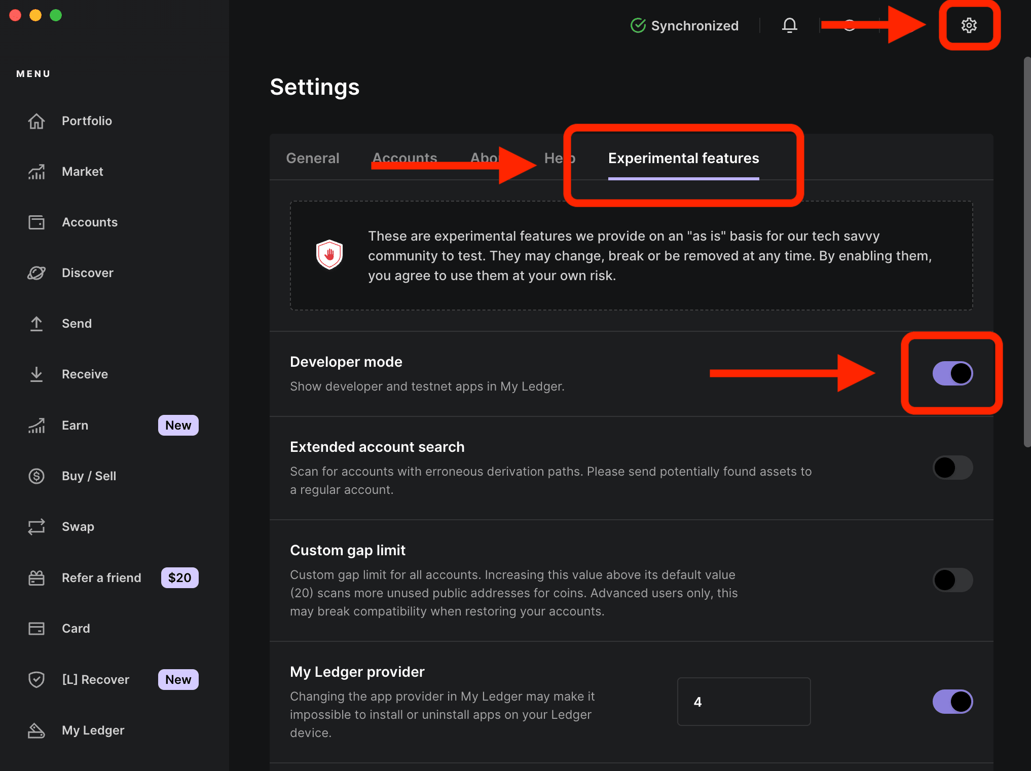 Ledger-Live-Starknet-Braavos Step 1