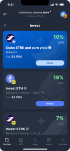 STRK staking invest screen Braavos